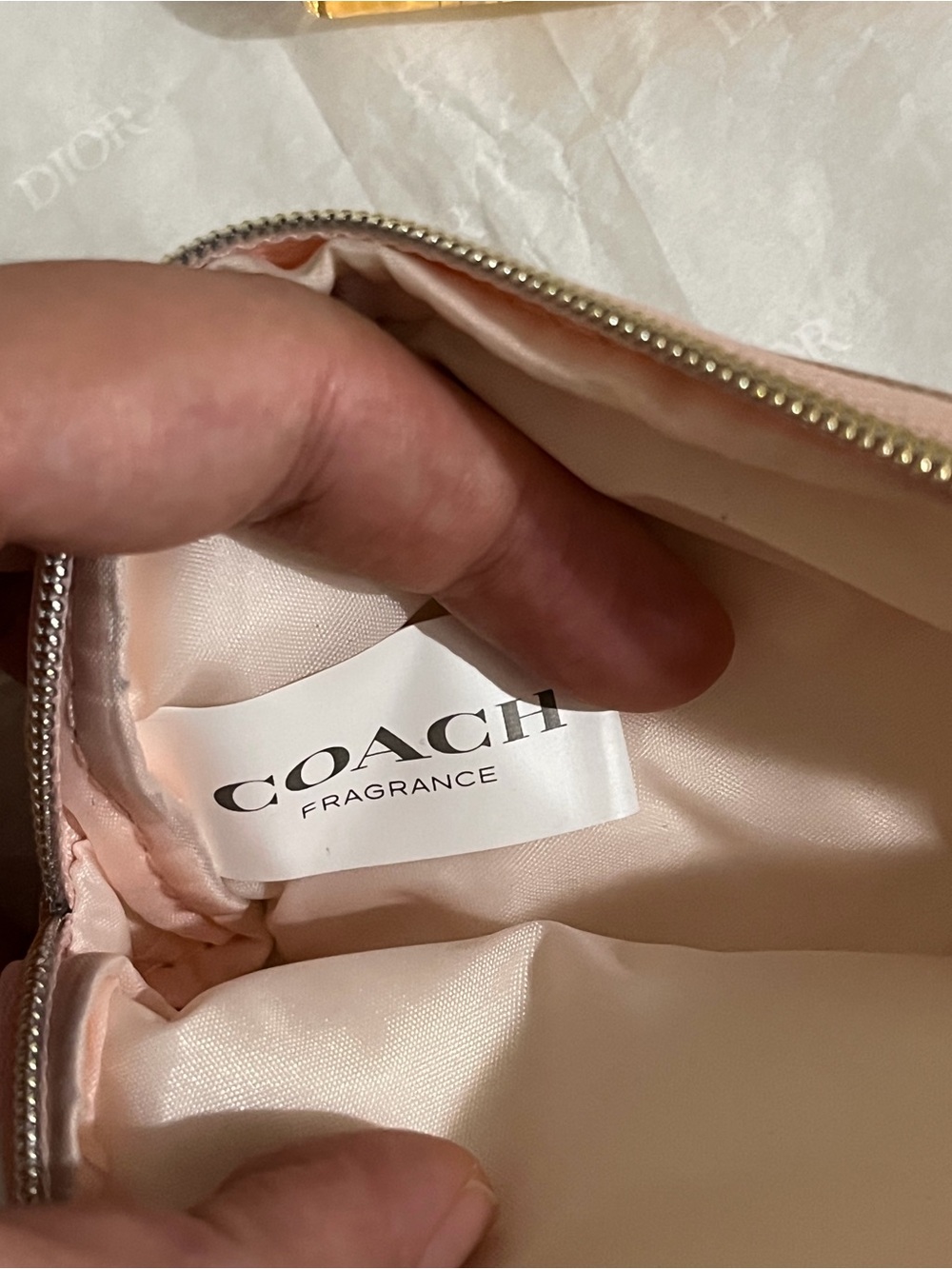 COACH Rose Gold Glitter Zip Cosmetic Pouch with Gold Logo - Picture 2 of 12